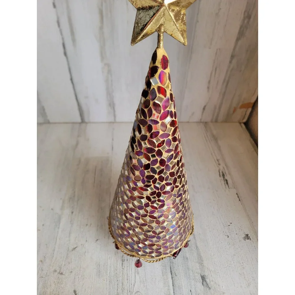 Pier 1 tree Mosaic red Christmas tree star Xmas metal‎ decor